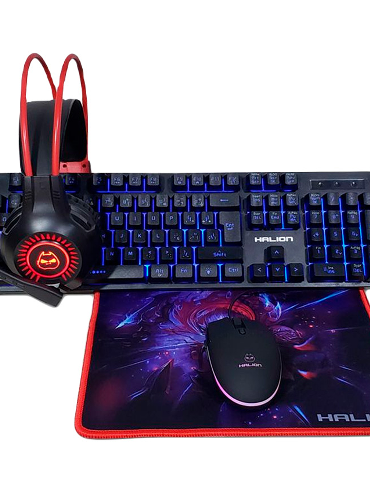 Combo Gamer 4 en 1 Halion Arrow HA-405 | Teclado LED, Mouse 6D, Auriculares LED y Mousepad Ergónomico 1