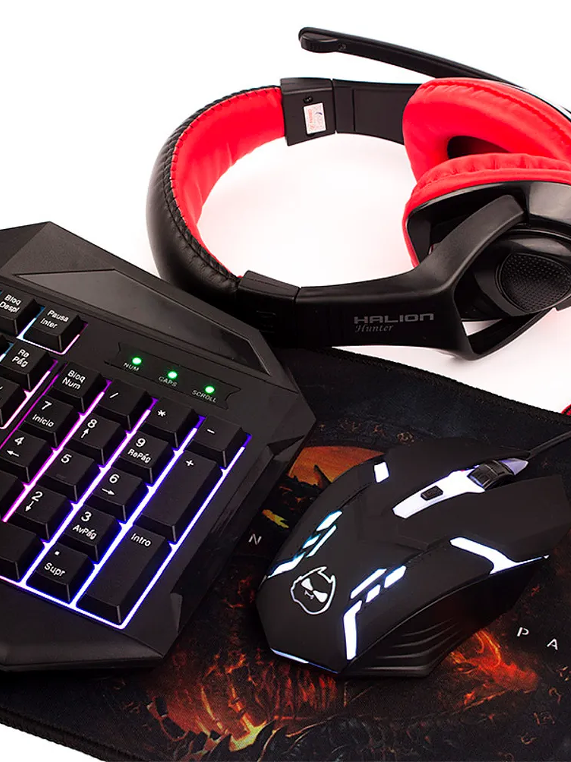 Combo Gamer 4 en 1 Halion HA-403C Hunter – Teclado LED, Mouse 6 Botones, Auriculares y Mousepad Antideslizante 3