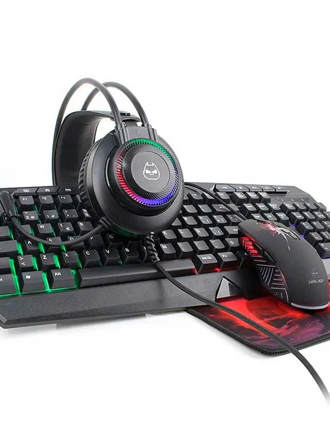 Kit Gamer 4 en 1 HALION MACK HA-875C – Teclado RGB, Mouse 4800 DPI, Auriculares y Mousepad Antideslizante 1