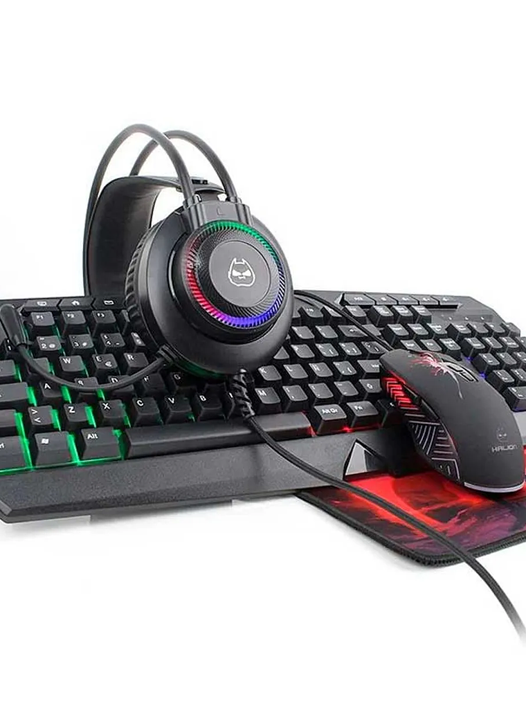 Kit Gamer 4 en 1 HALION MACK HA-875C – Teclado RGB, Mouse 4800 DPI, Auriculares y Mousepad Antideslizante 1