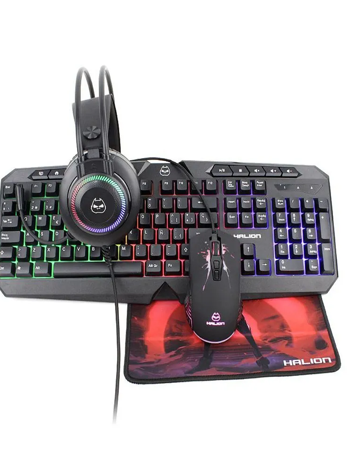 Kit Gamer 4 en 1 HALION MACK HA-875C – Teclado RGB, Mouse 4800 DPI, Auriculares y Mousepad Antideslizante 2