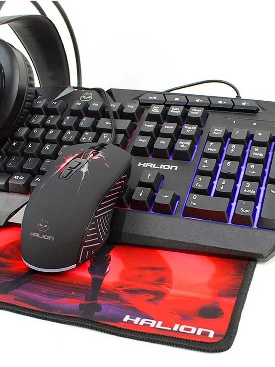 Kit Gamer 4 en 1 HALION MACK HA-875C – Teclado RGB, Mouse 4800 DPI, Auriculares y Mousepad Antideslizante 3