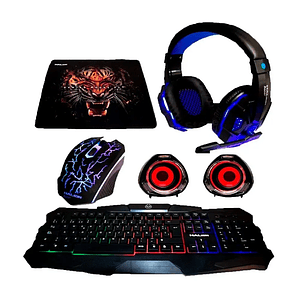Combo Gamer 5 en 1 HALION HA-830C Racer – Teclado RGB, Mouse Óptico, Auricular, Parlante USB y Mousepad Antideslizante