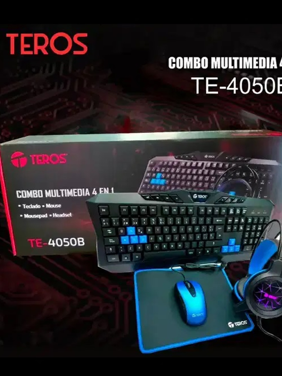 Kit Gamer Teros TE-4050B 4 en 1 – Teclado, Mouse, Mousepad y Auriculares, USB, Compatible Windows 2