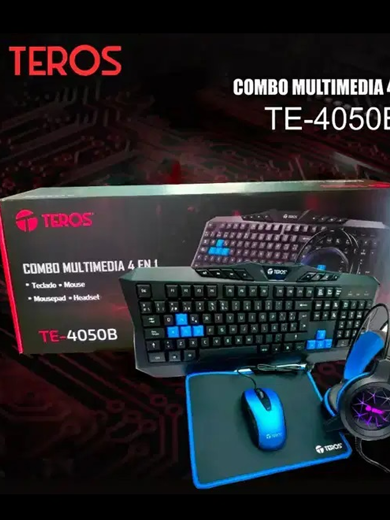 Kit Gamer Teros TE-4050B 4 en 1 – Teclado, Mouse, Mousepad y Auriculares, USB, Compatible Windows 2