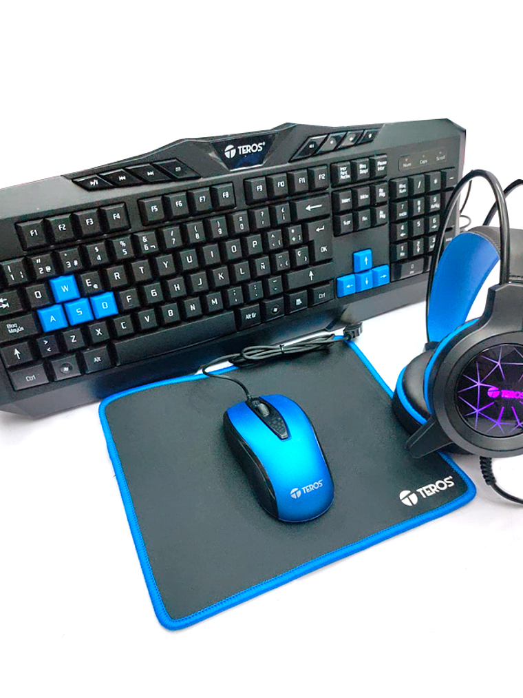 Kit Gamer Teros TE-4050B 4 en 1 – Teclado, Mouse, Mousepad y Auriculares, USB, Compatible Windows 1