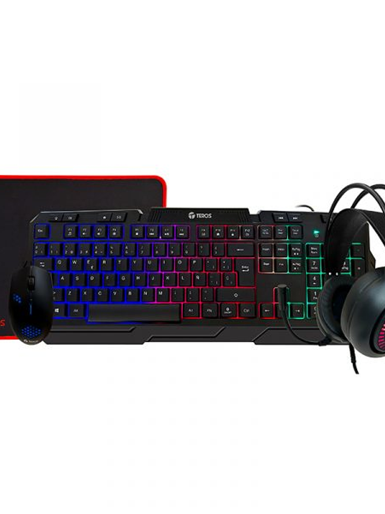Kit Gamer Teros TE-4063N 4 en 1 – Teclado Multimedia, Mouse Óptico, Auriculares y Mousepad 1