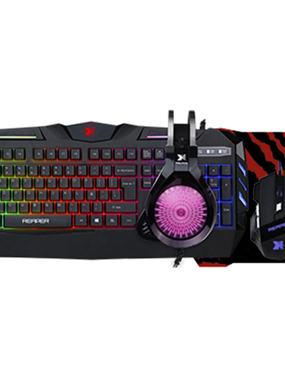 Kit Gamer Xblade Reaper V2 4 en 1 – Teclado Membrana RGB, Mouse Óptico, Auriculares y Mousepad  2