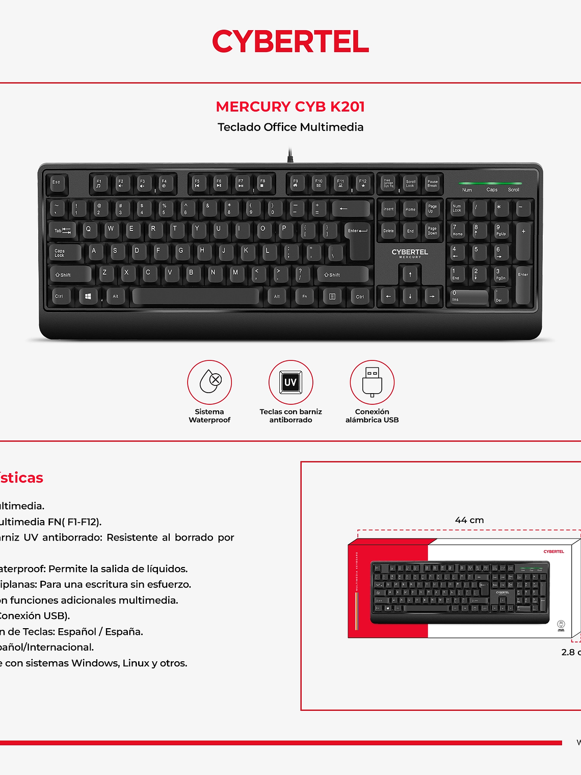 Teclado Multimedia Cybertel Mercury CYB K201 USB – Distribución Español 5