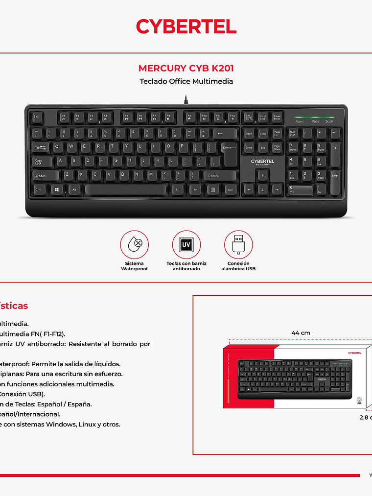 Teclado Multimedia Cybertel Mercury CYB K201 USB – Distribución Español 5