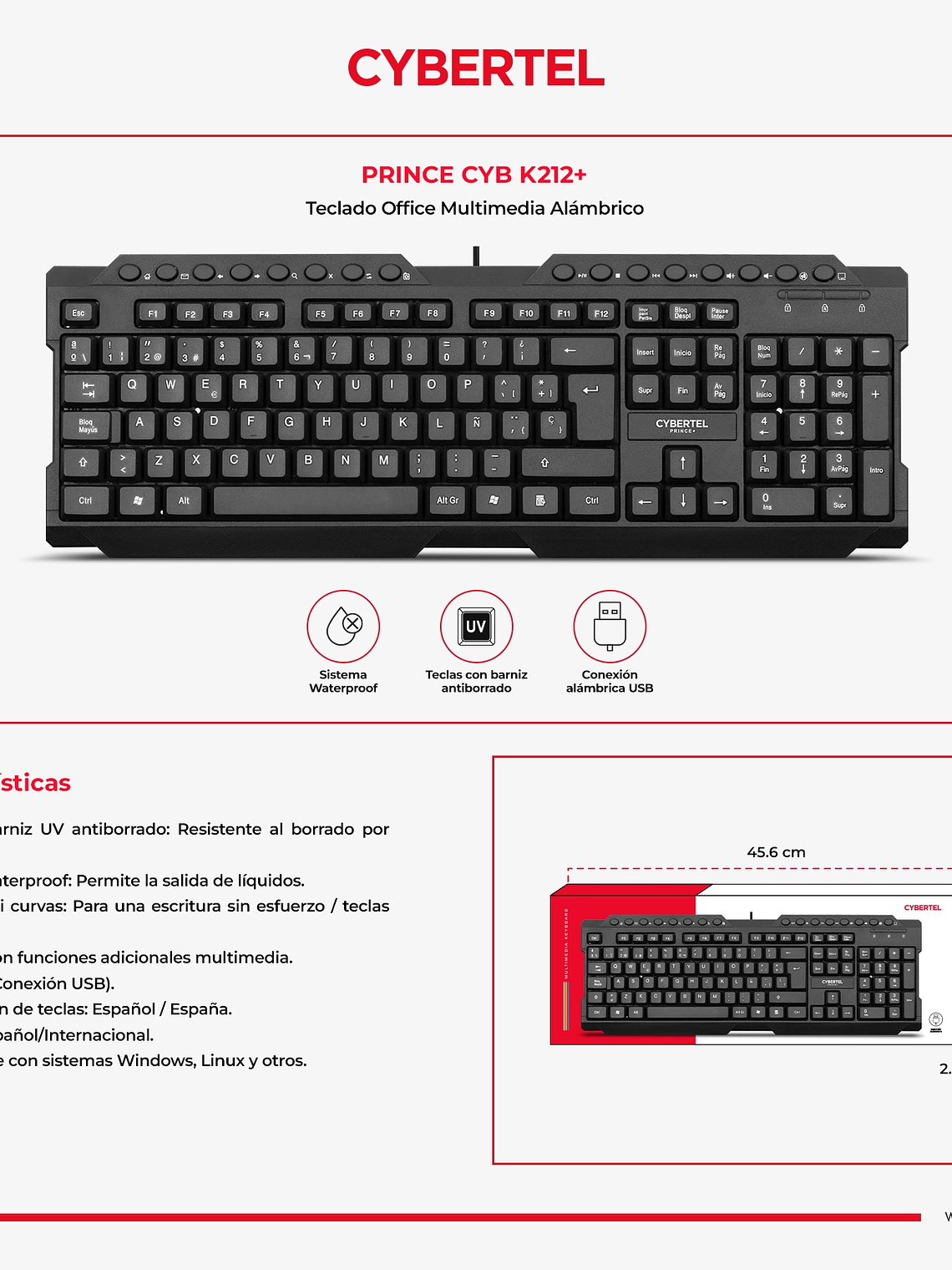Teclado Multimedia Cybertel Prince CYB K212+ – Resistente al Agua y Funciones Multimedia 2