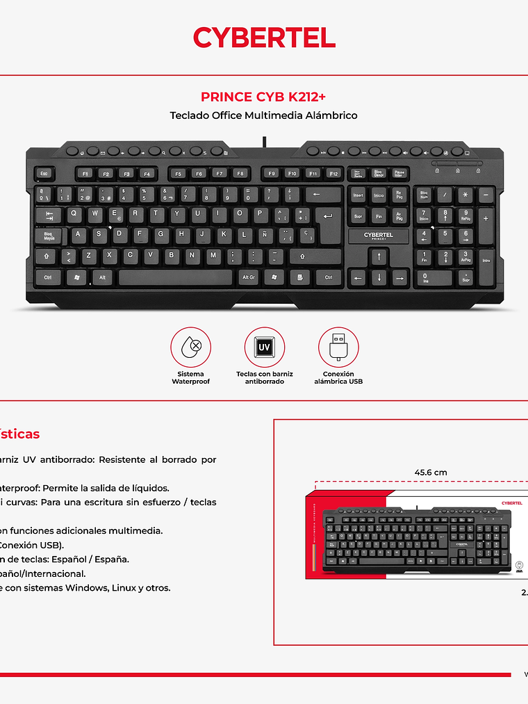 Teclado Multimedia Cybertel Prince CYB K212+ – Resistente al Agua y Funciones Multimedia 2
