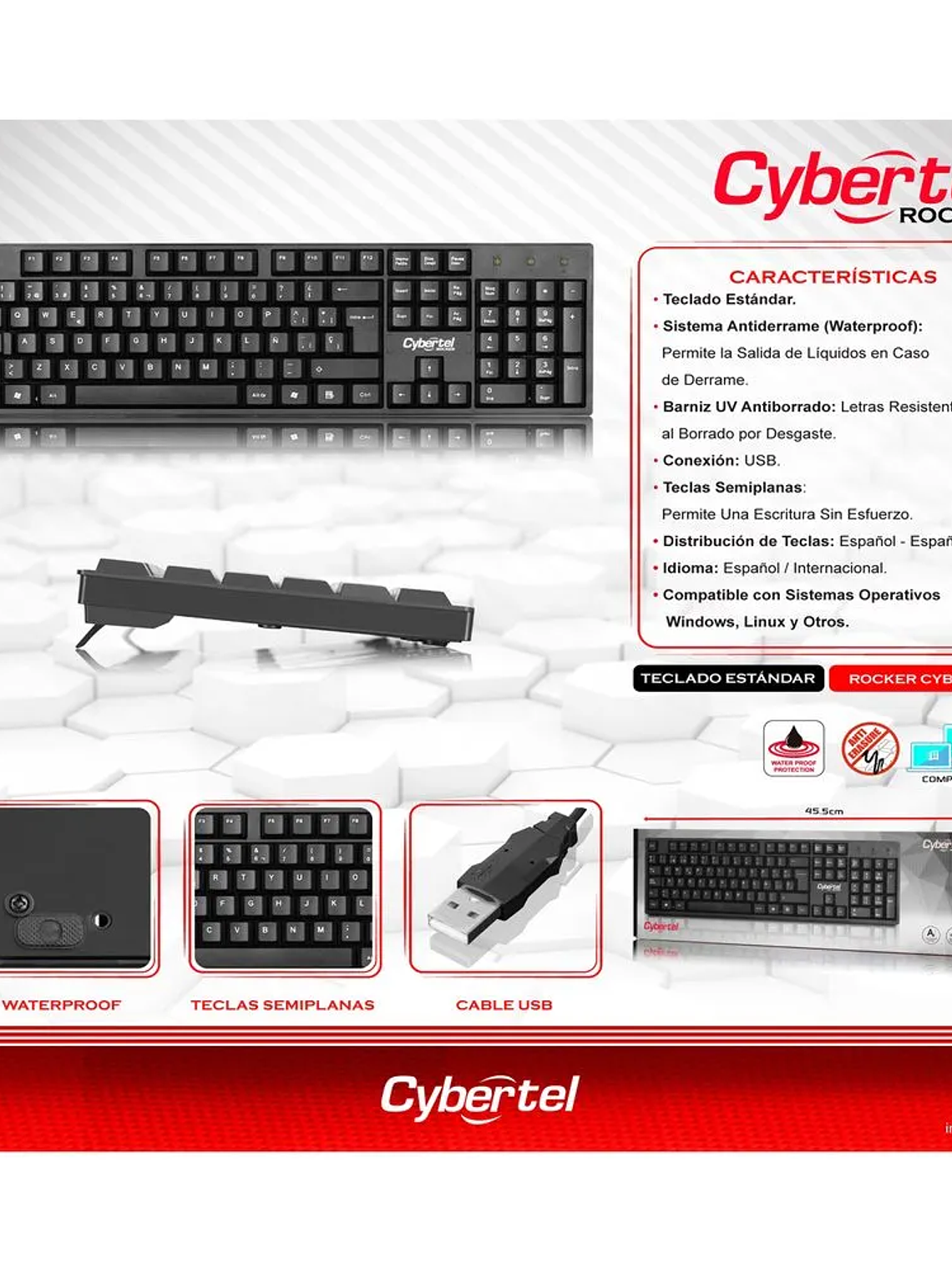 Teclado Cybertel Rocker CYB K100 – Resistente al Agua con Teclas Semi Curvas y Funciones Multimedia 5