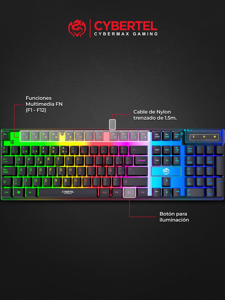 Teclado Gamer Cybertel Splendid CBX K213 – RGB Rainbow, 19 Teclas Antighosting y Funciones Multimedia 3