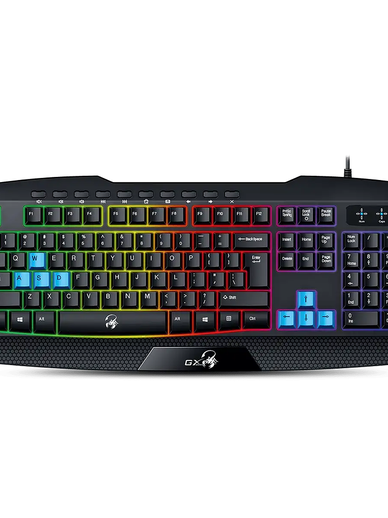 TECLADO GAMER SCORPION K215 RETROILUMINADO ARCOÍRIS - 7 COLORES - 10 TECLAS MULTIMEDIA - USB 1.5M 1