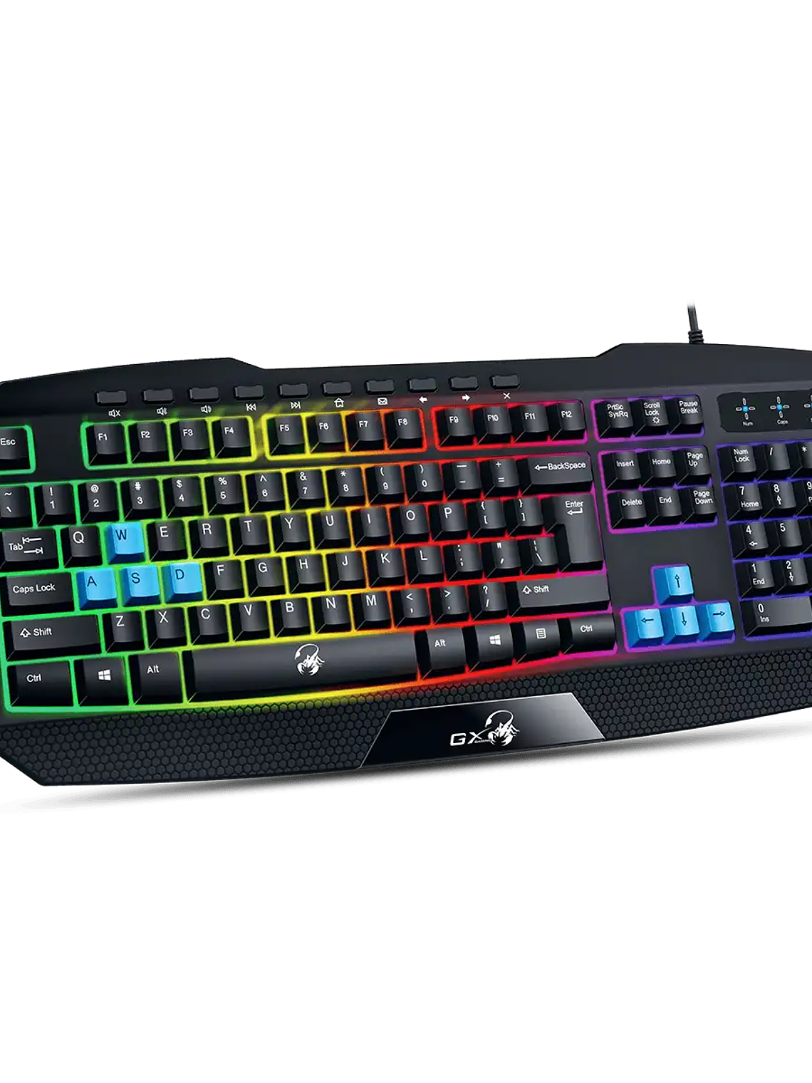 TECLADO GAMER SCORPION K215 RETROILUMINADO ARCOÍRIS - 7 COLORES - 10 TECLAS MULTIMEDIA - USB 1.5M 2