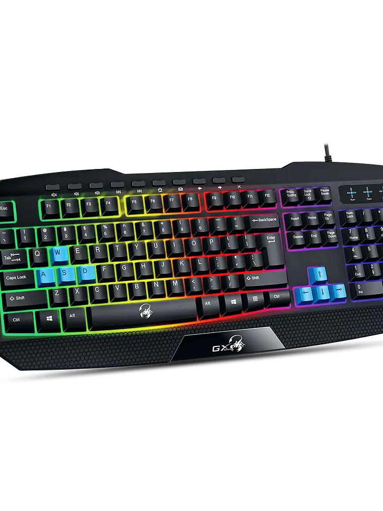 TECLADO GAMER SCORPION K215 RETROILUMINADO ARCOÍRIS - 7 COLORES - 10 TECLAS MULTIMEDIA - USB 1.5M 2