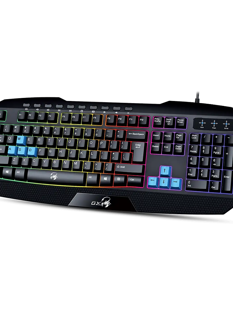 TECLADO GAMER SCORPION K215 RETROILUMINADO ARCOÍRIS - 7 COLORES - 10 TECLAS MULTIMEDIA - USB 1.5M 3