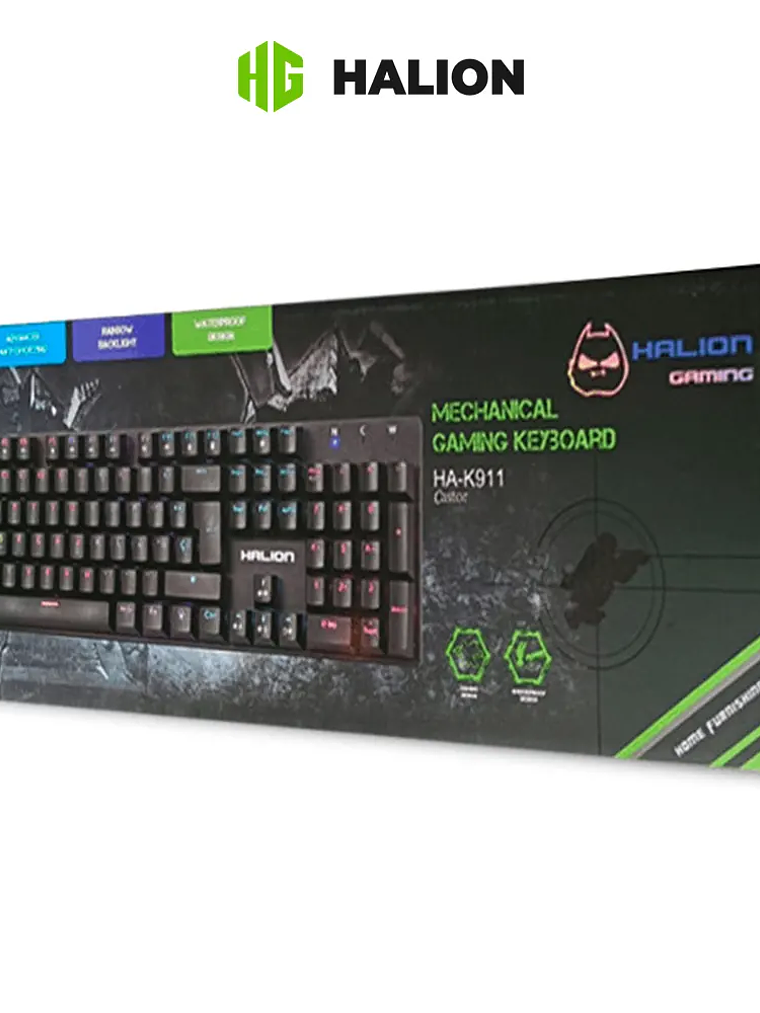 Teclado Gamer Mecánico Halion Castor HA-K911 Blue Switch Rainbow LED USB 105 Teclas 5
