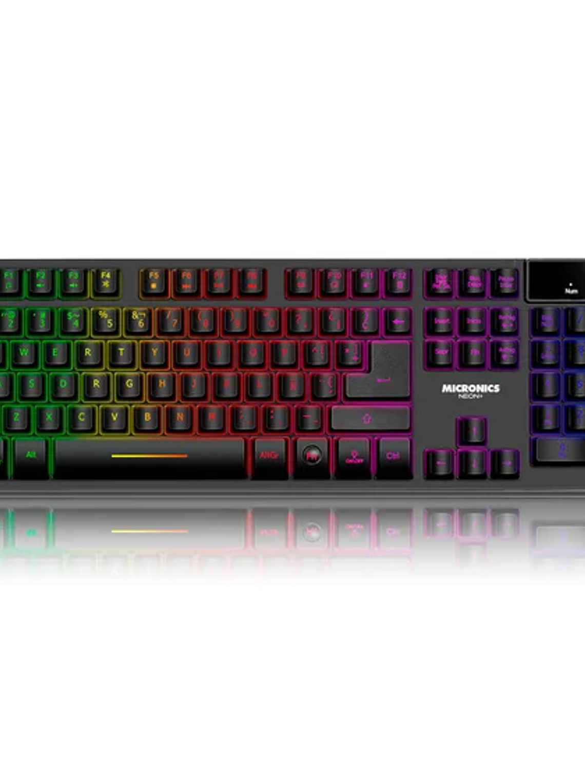 Teclado Gamer Micronics Neon+ K709+ con Iluminación Rainbow LED, 19 Teclas Anti-Ghosting, Multimedia e Internet – USB, Español 1