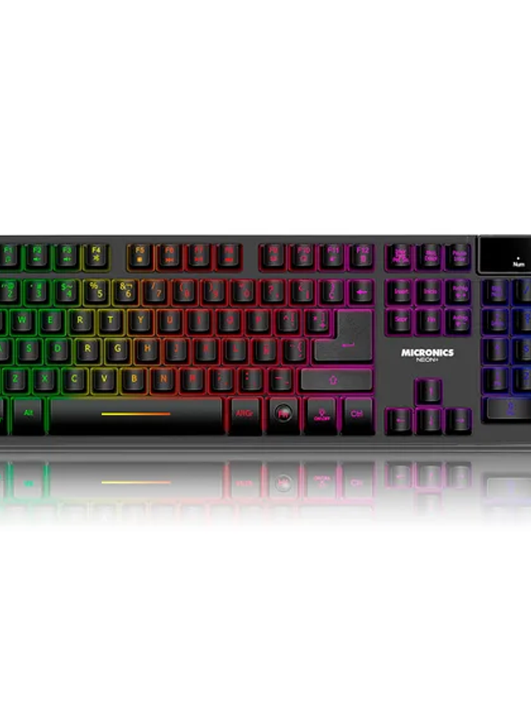 Teclado Gamer Micronics Neon+ K709+ con Iluminación Rainbow LED, 19 Teclas Anti-Ghosting, Multimedia e Internet – USB, Español 1