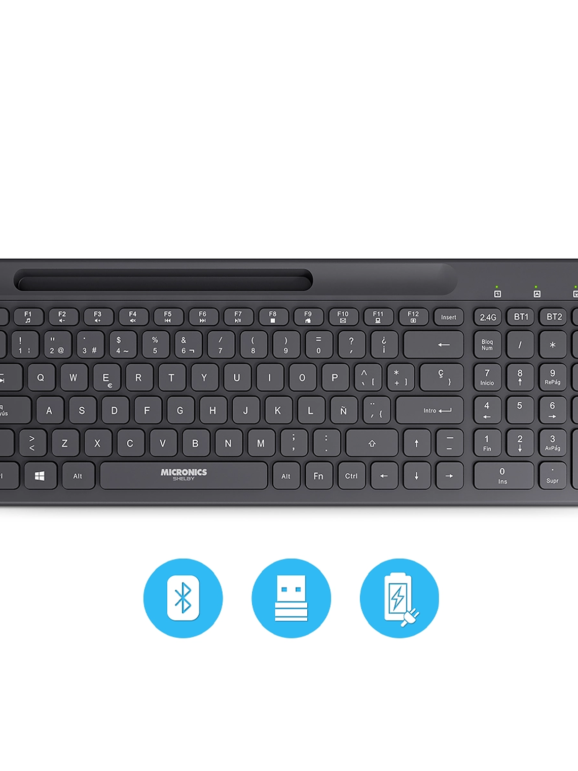 Teclado Micronics Shelby MIC K605-3M Bluetooth Inalámbrico Recargable – Teclas Tipo Chocolate, Funciones Multimedia, USB-C, Español 1