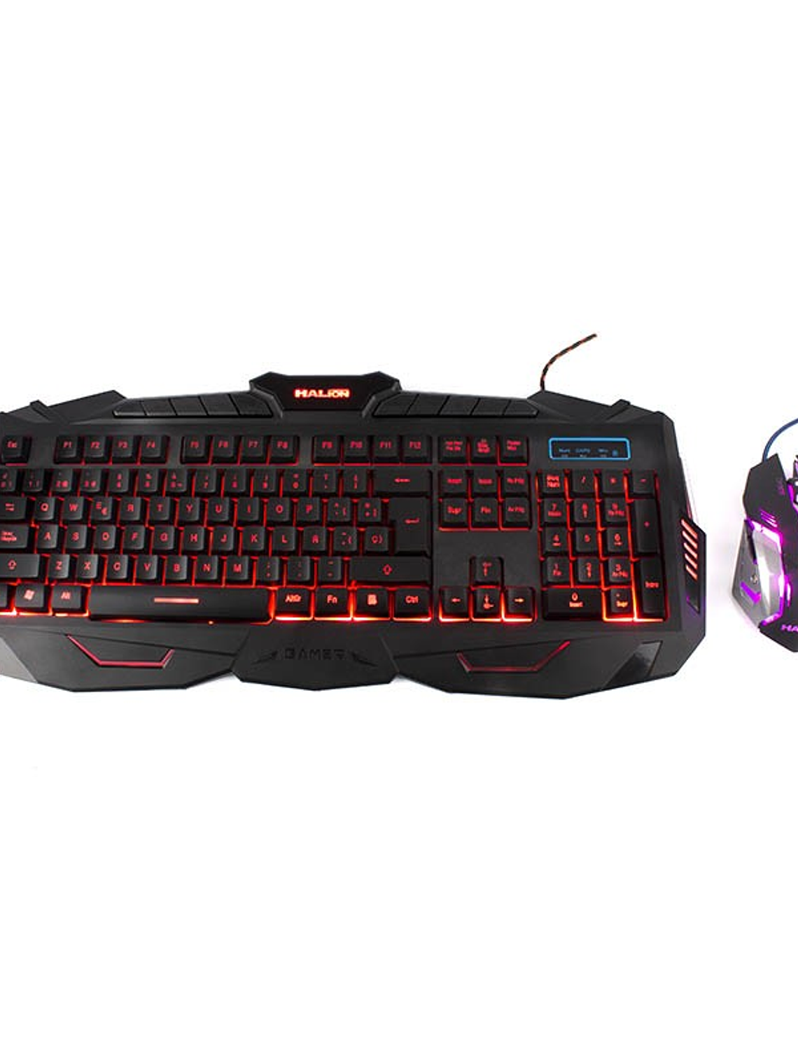 Kit Gamer Teclado y Mouse Halion Draco HA-518C Retroiluminado 3 Colores USB 3200 DPI 6 Botones 1