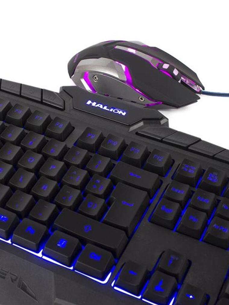 Kit Gamer Teclado y Mouse Halion Draco HA-518C Retroiluminado 3 Colores USB 3200 DPI 6 Botones 4
