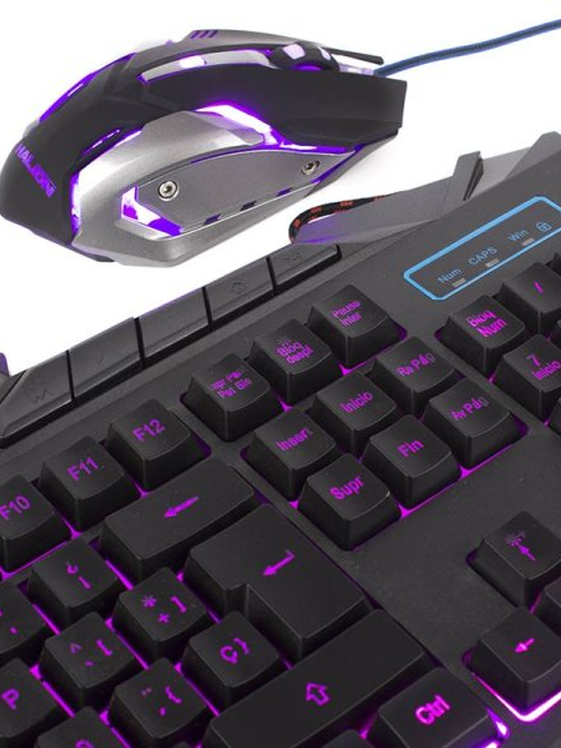 Kit Gamer Teclado y Mouse Halion Draco HA-518C Retroiluminado 3 Colores USB 3200 DPI 6 Botones 5