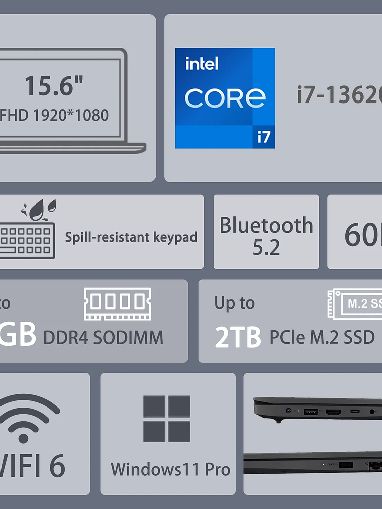 Laptop Intel Core i7-13620H 13ª Generación – 24GB RAM – 512GB SSD – Alto Rendimiento Profesional 4