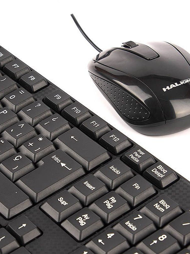 Kit Teclado y Mouse USB Halion HA-K651C Oficina 105 Teclas Multimedia en Español + Mouse Óptico 800 DPI 3