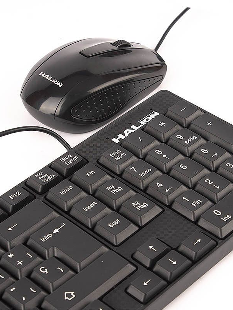 Kit Teclado y Mouse USB Halion HA-K651C Oficina 105 Teclas Multimedia en Español + Mouse Óptico 800 DPI 4