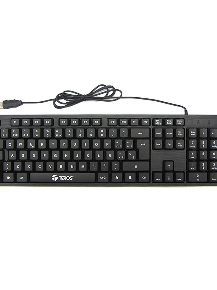 Kit Teclado y Mouse Teros TE-D8700 USB Negro Español con Mouse Óptico 1000 DPI 2