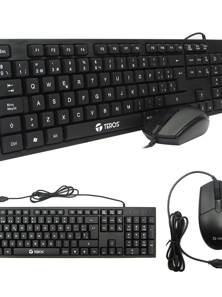 Kit Teclado y Mouse Teros TE-D8700 USB Negro Español con Mouse Óptico 1000 DPI 1