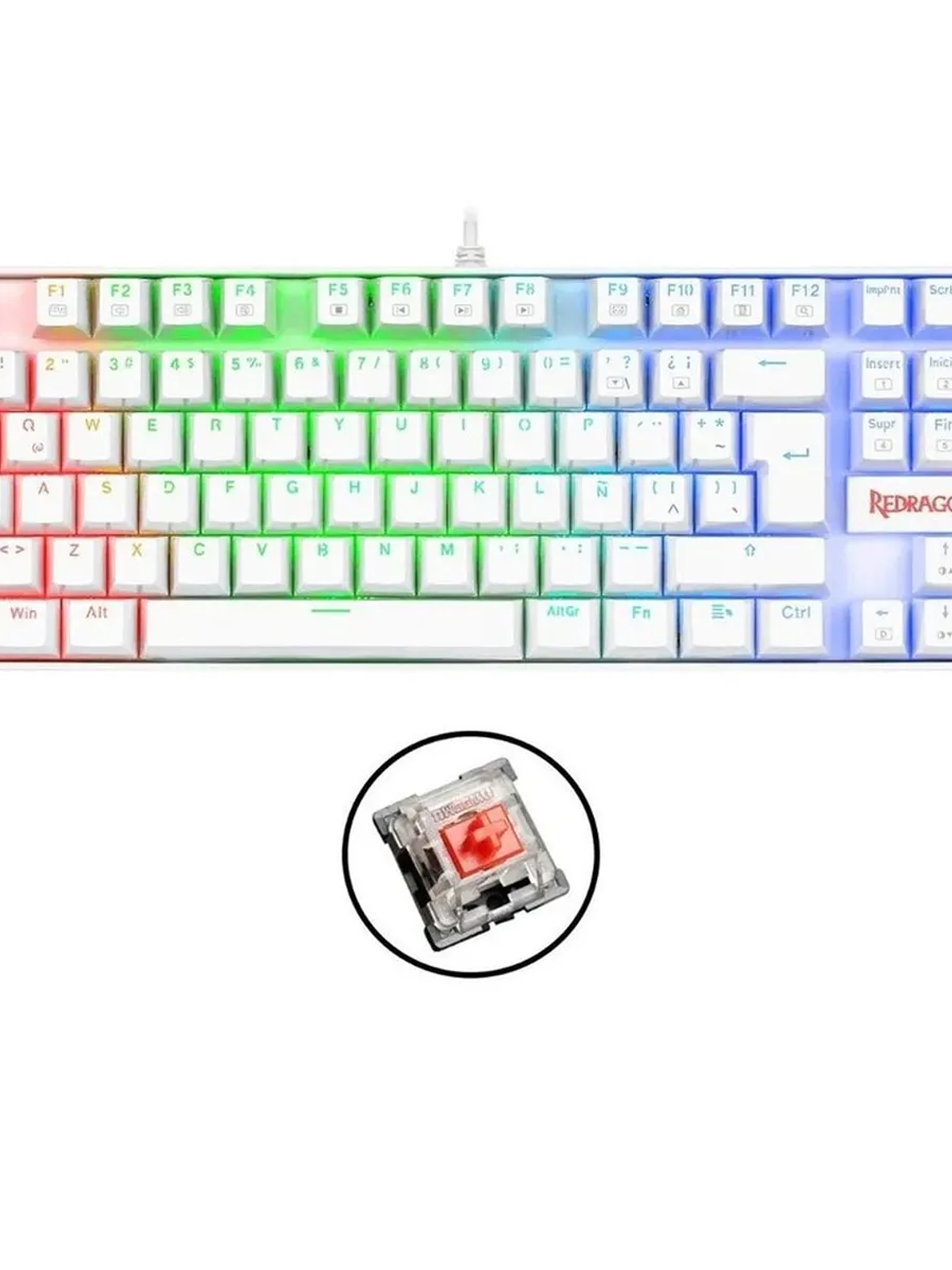Redragon Kumara K552W-KR White Teclado Mecánico Gamer TKL con Switches Rojos y Retroiluminación Rainbow 3