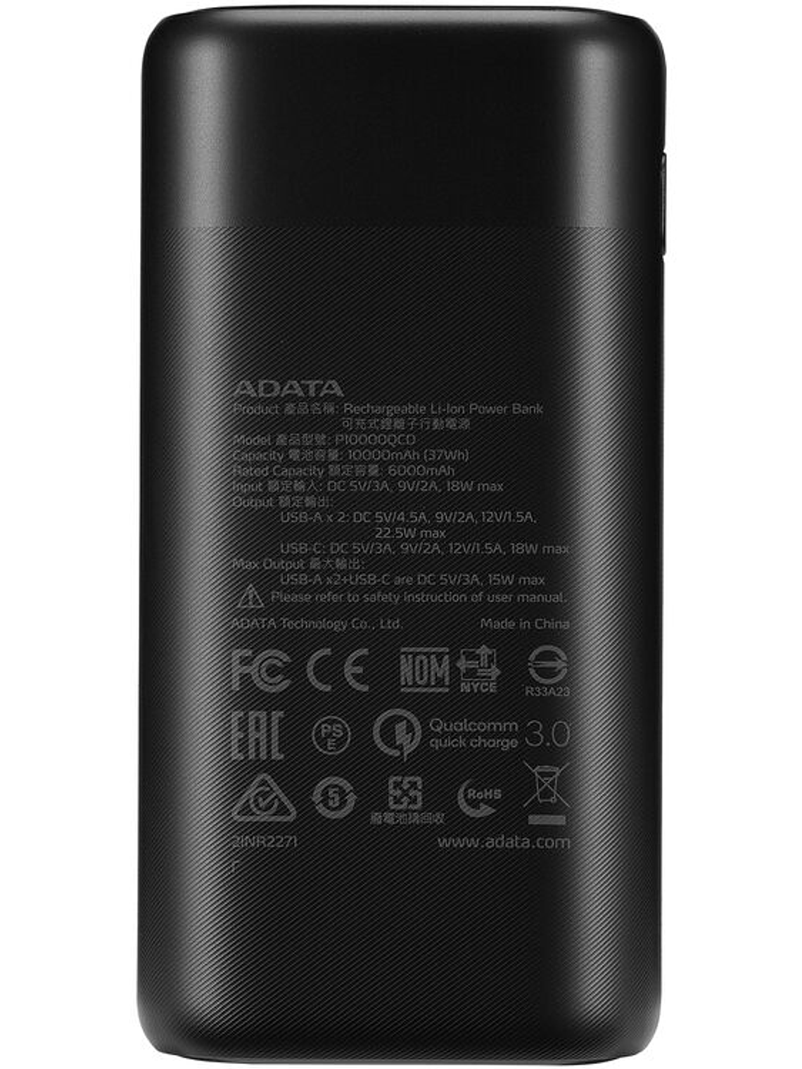 Batería Portátil ADATA P10000QCD 10000mAh Power Bank 22.5W con Pantalla Digital y Carga Rápida 3