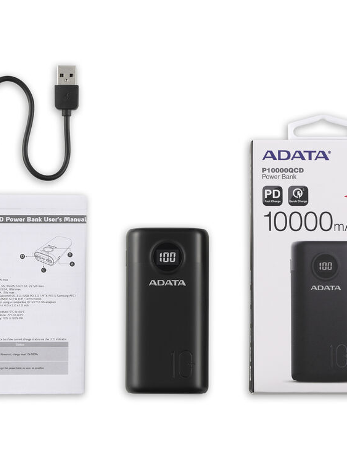 Batería Portátil ADATA P10000QCD 10000mAh Power Bank 22.5W con Pantalla Digital y Carga Rápida 5