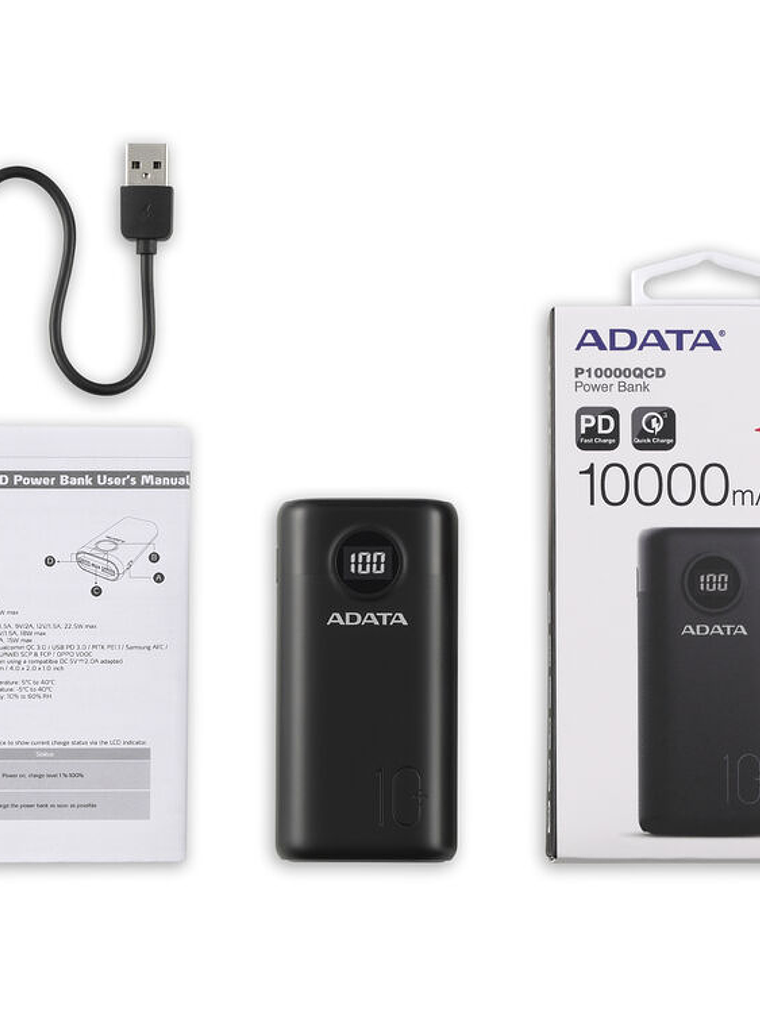 Batería Portátil ADATA P10000QCD 10000mAh Power Bank 22.5W con Pantalla Digital y Carga Rápida 5