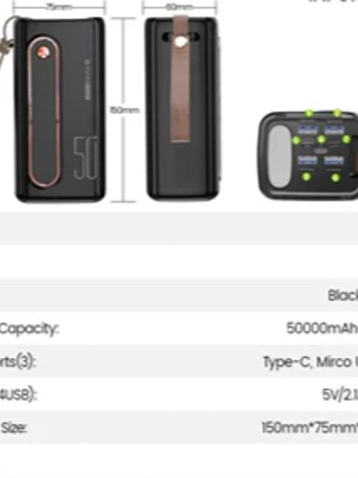 Batería Portátil BAVIN PC066 50000mAh Power Bank 50000mAh con 4 USB, Linterna LED y Carga Rápida 4