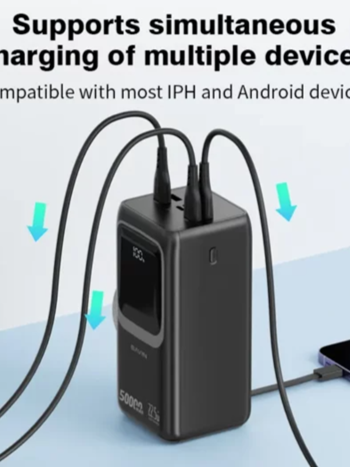 Batería Portátil BAVIN PC1032S 50000mAh 22.5W Power Bank Carga Rápida con 4 USB y Doble Type-C 5