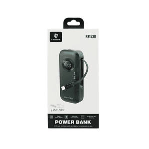 Power Bank LENYES PX153D 10000mAh 22.5W Carga Súper Rápida con Cable Telescópico y Pantalla Digital