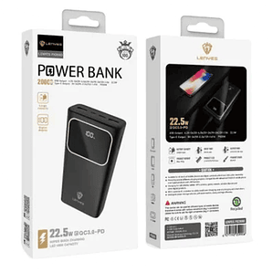 Power Bank LENYES PX288D 20000mAh 22.5W Carga Rápida USB y Type-C Alta Capacidad