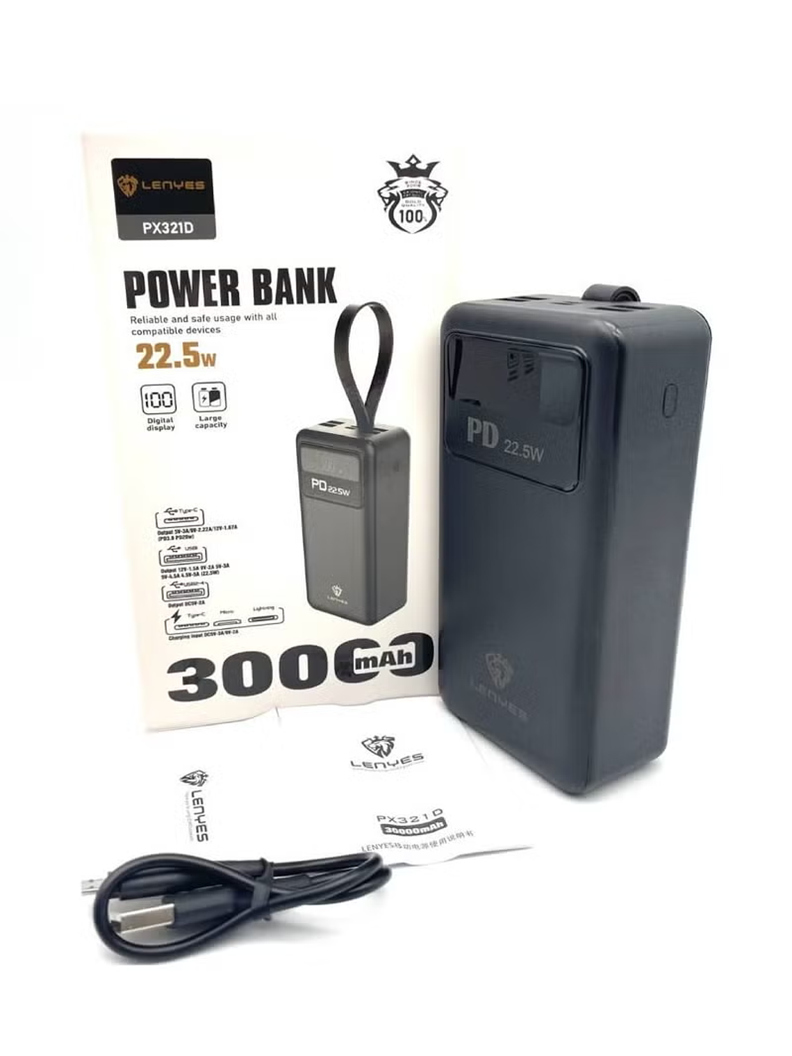 Power Bank LENYES PX-321D 30000mAh 22.5W Carga Rápida – Alta Capacidad, Seguridad Inteligente y Compatibilidad Universal 1