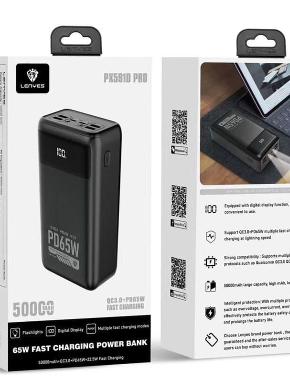 Power Bank Lenyes PX591 Pro 50,000mAh 65W – Batería Externa de Alta Potencia para Laptop, MacBook y Dispositivos Móviles 1