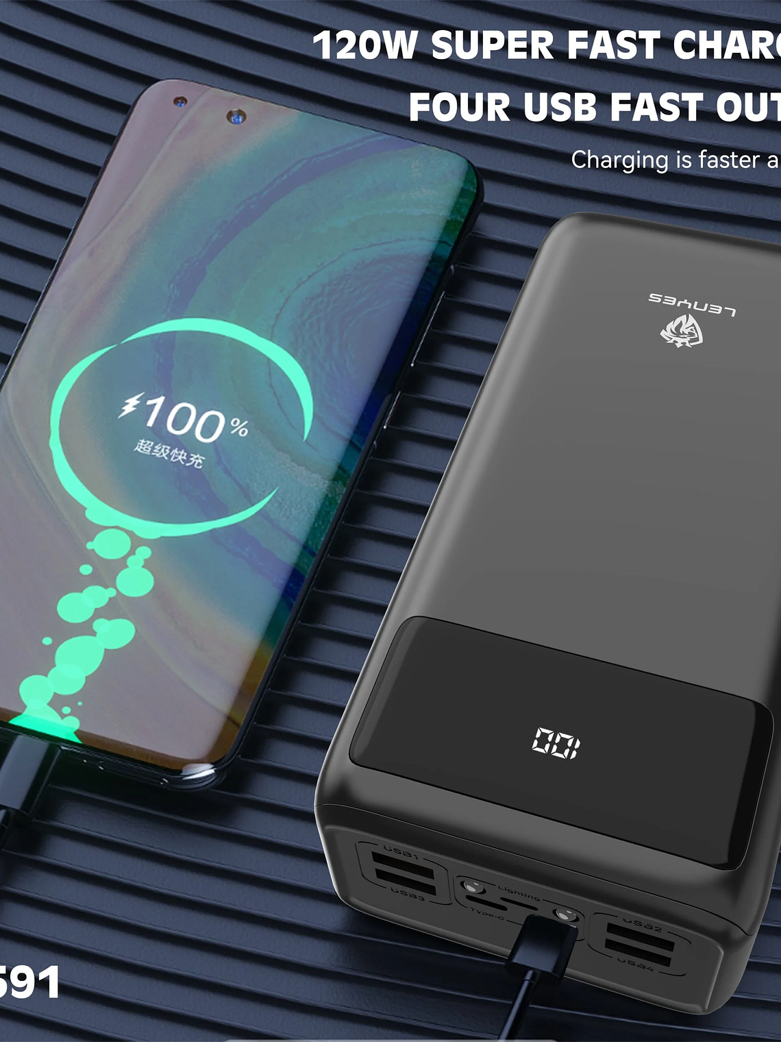 Power Bank Lenyes PX591 Pro 50,000mAh 65W – Batería Externa de Alta Potencia para Laptop, MacBook y Dispositivos Móviles 2