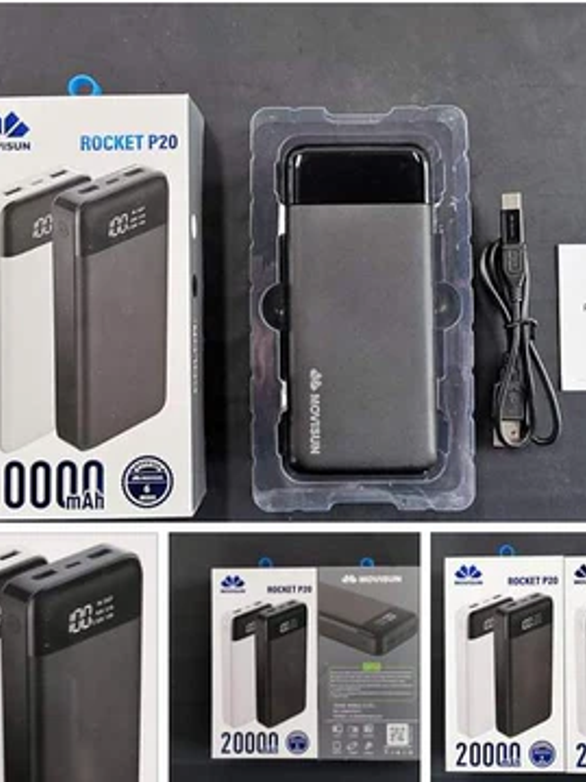 MOVISUN Rocket P20 20,000mAh – Power Bank de Alta Capacidad con Pantalla LED y Doble Salida USB 4