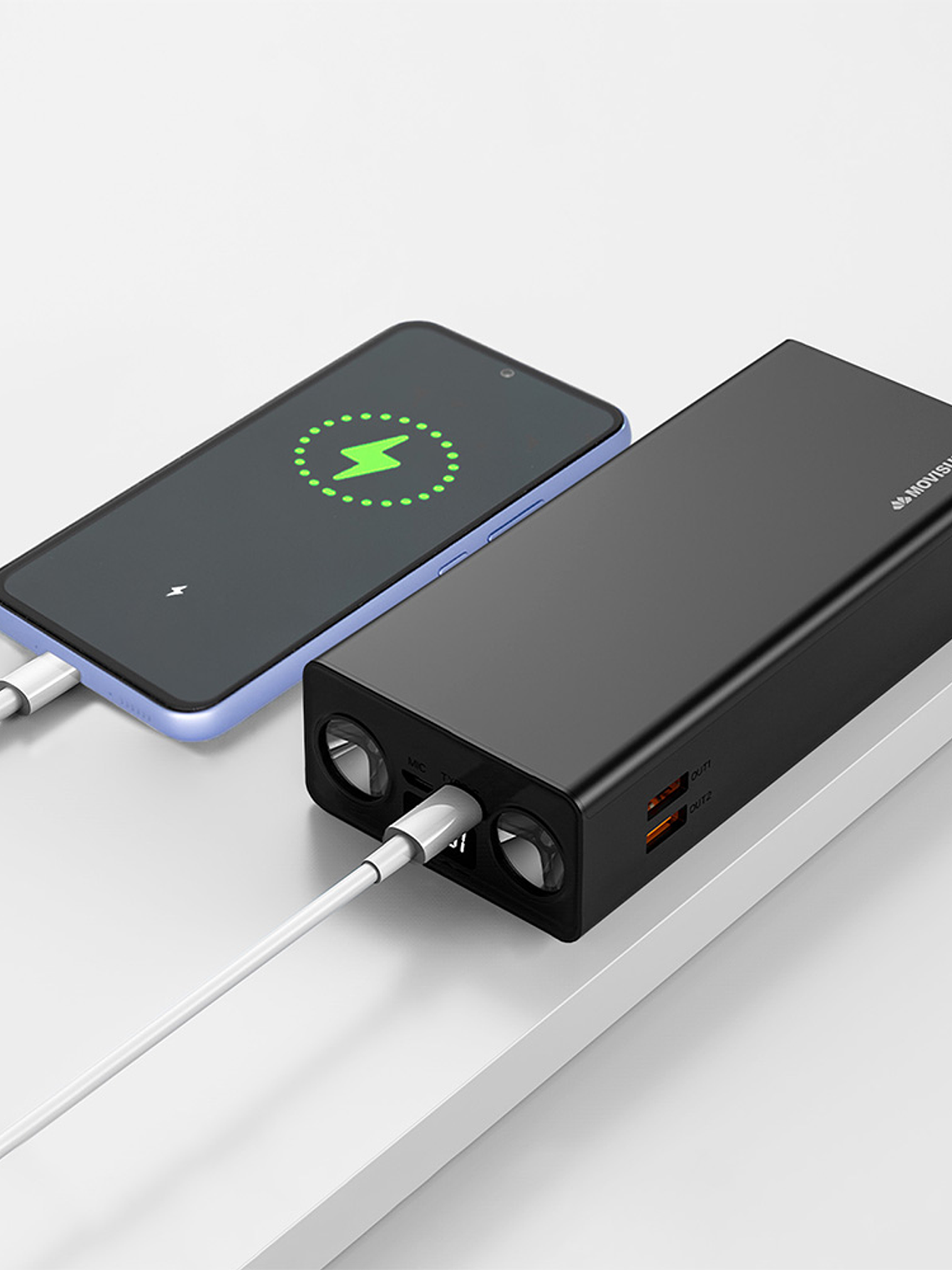 MOVISUN Rocket P30 Power Bank 30000mAh Negro – Carga Rápida PD 20W, 3 USB + Tipo C, Pantalla LED 5