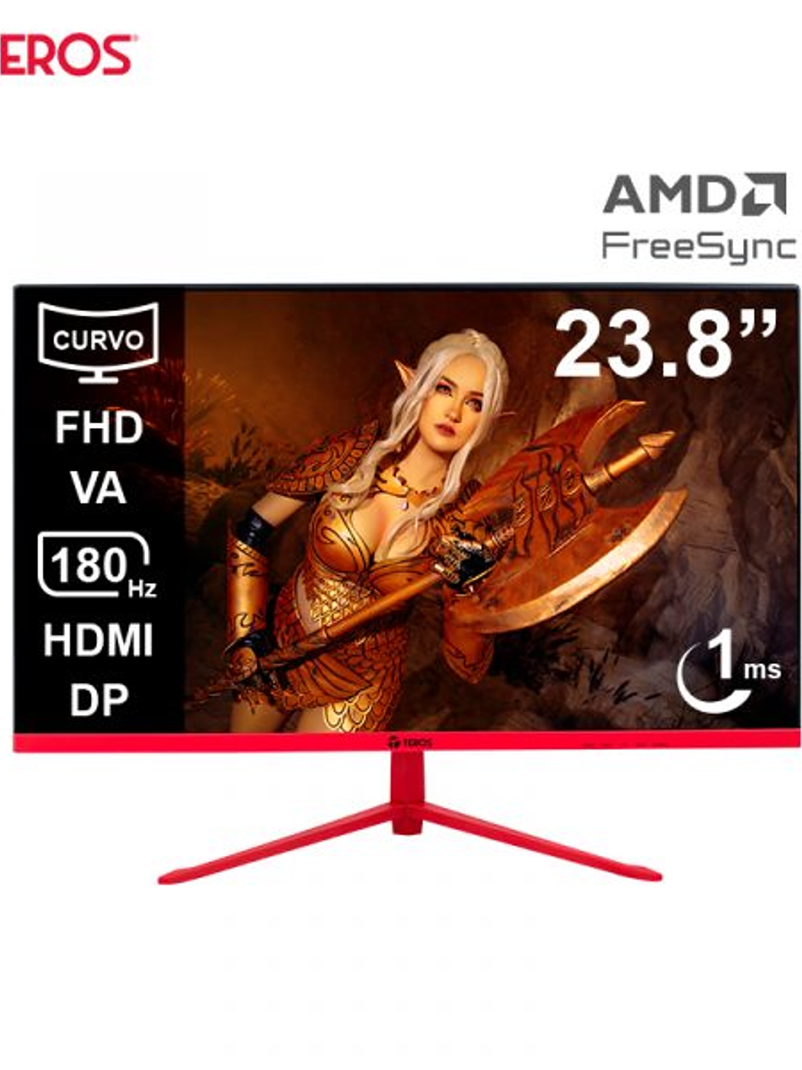 Monitor Gamer Curvo TEROS TE-2473G 23.8 Pulgadas Full HD 180Hz 1ms VA HDMI DisplayPort 1