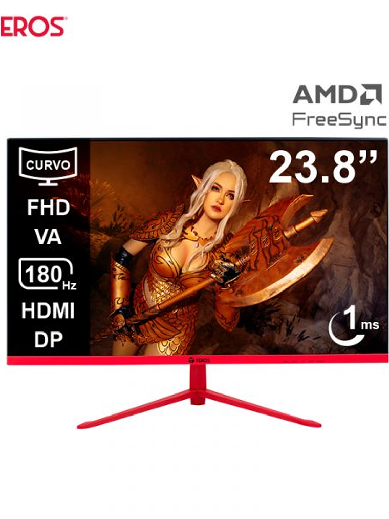 Monitor Gamer Curvo TEROS TE-2473G 23.8 Pulgadas Full HD 180Hz 1ms VA HDMI DisplayPort 1