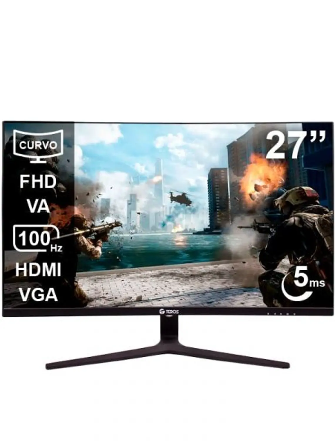 Monitor Curvo Teros TE-2731S 27 Pulgadas Full HD 100Hz Panel VA HDMI VGA para Oficina y Hogar 1